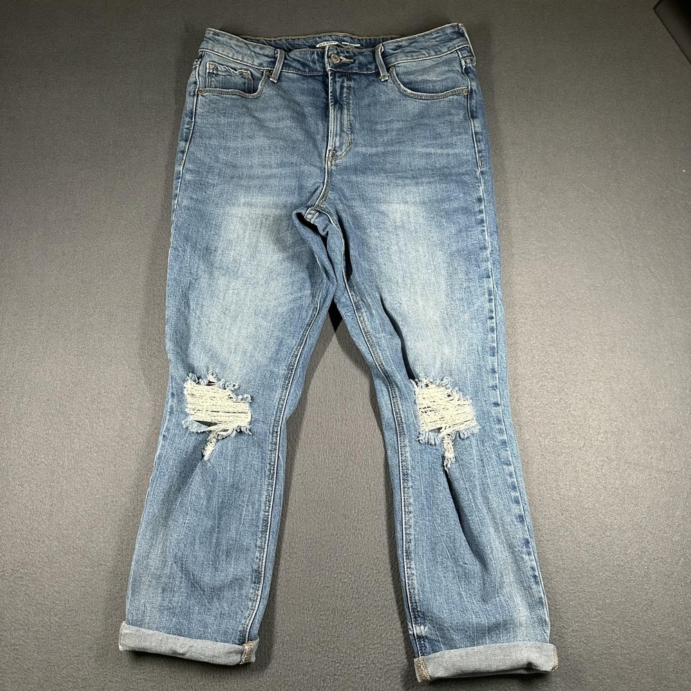 Old Navy Power Straight High Rise Jeans Womens 12 Blue Medium Wash Distressed